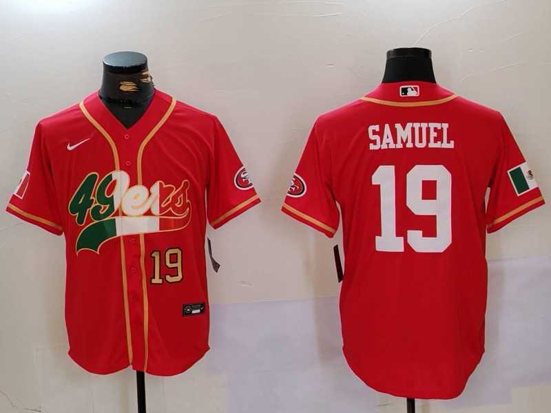 Mens San Francisco 49ers#19 Deebo Samuel Red With Patch Cool Base Stitched Baseball Jersey